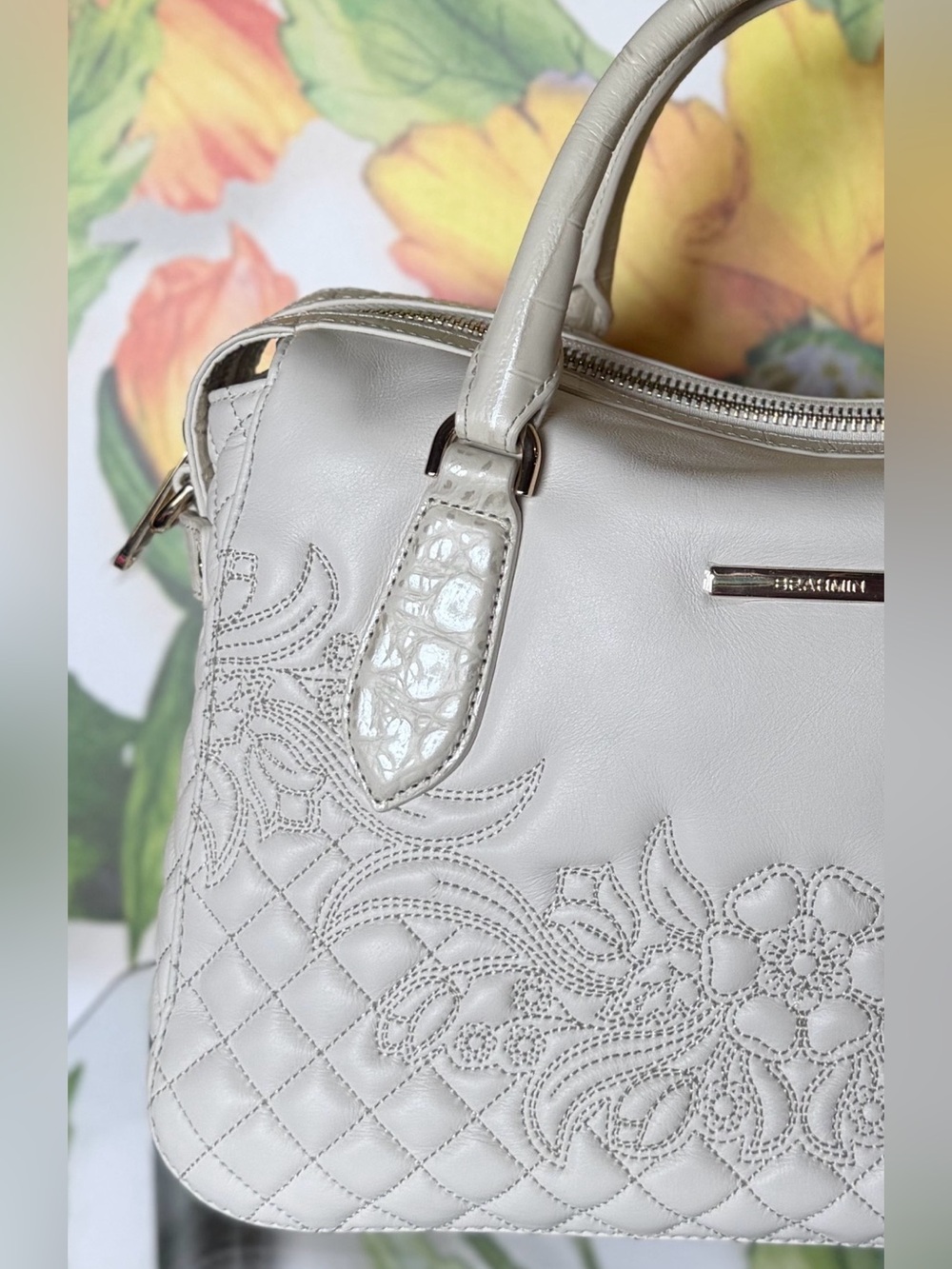 Brahmin Micaela Sea Salt White Kew Genuine Leather Handbag NWT ONE OF A KIND